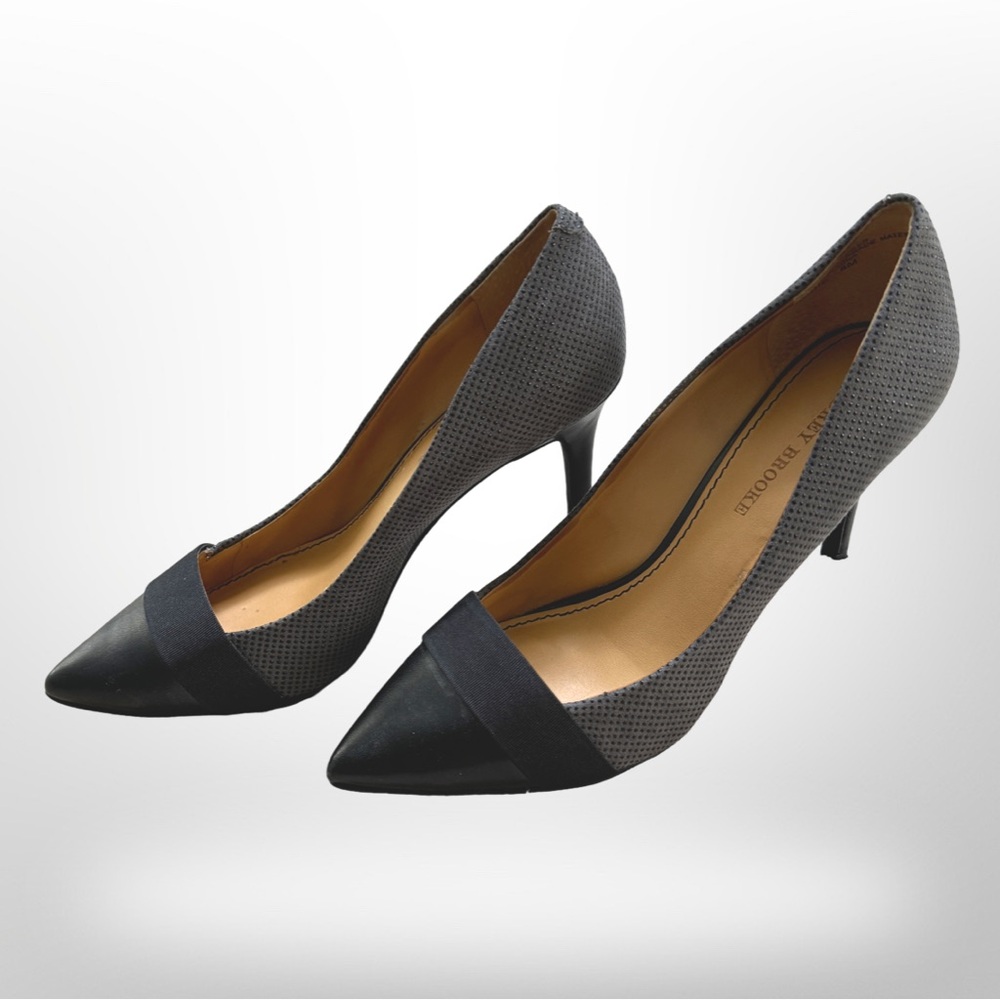 Audrey Brooke work heels, black with gray sides with black polka dots